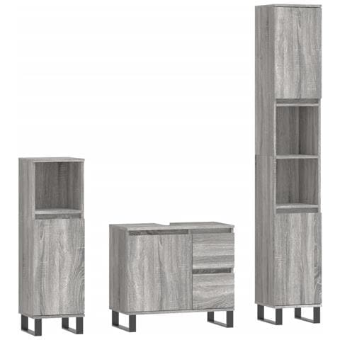 Set Mobili da Bagno 3 pz Grigio Sonoma in Legno Multistrato - Foto 1