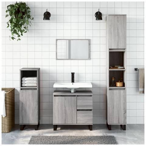 Set Mobili da Bagno 3 pz Grigio Sonoma in Legno Multistrato - Foto 2