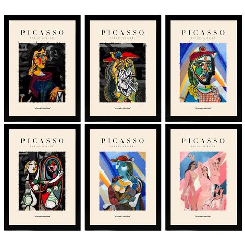 Set Di 6 Stampe Illustrazioni Artistiche Di Pablo Picasso Collezione Di Luci E Ombre Di Dipinti Decorativi Nella Galleria D'arte A3 Cornice Nera - Foto 1