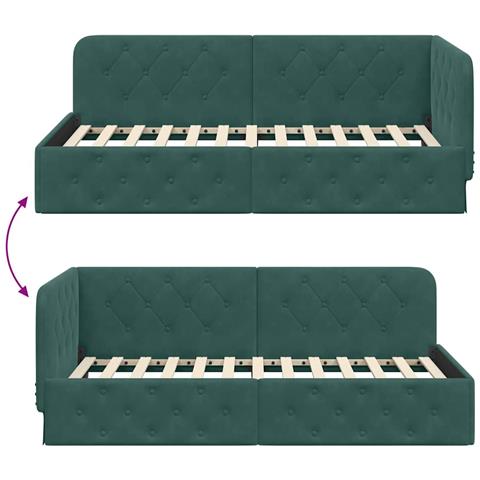 Cornice del letto ad angolo Verde Scuro 90 x 190 cm Velluto - Foto 9