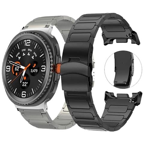 Cinturino In Metallo Titanio Con Doppia Chiusura Compatibile Con Samsung Watch 8/8 Classic Black - Foto 4