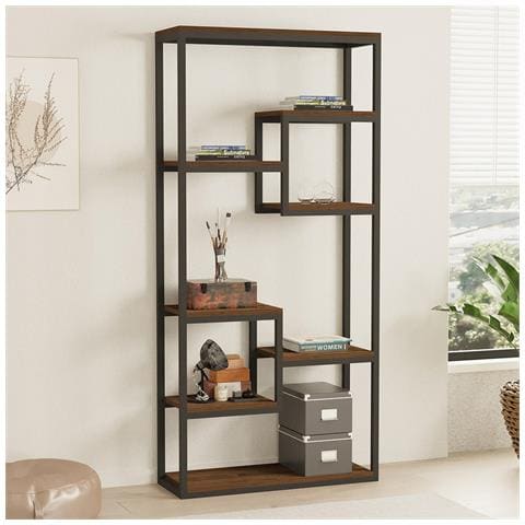 Lopa Scaffale Alto In Stile Industriale In Effetto Legno E Nero - 182 Cm - Foto 5