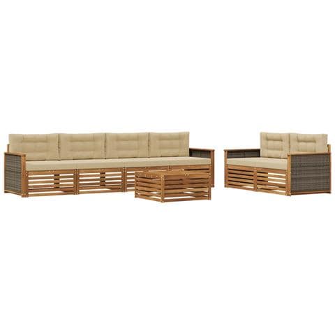 Set di divani da esterno con cuscino 7 pcs Naturale e Beige - Foto 1