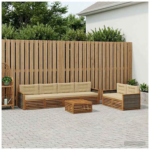 Set di divani da esterno con cuscino 7 pcs Naturale e Beige - Foto 2