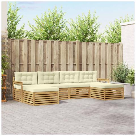 Set divani 6 pcs Bianco e Crema Legno di Acacia Massello - Foto 2
