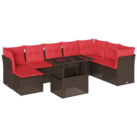 Set Divani da Giardino 9 pz con Cuscini Marrone in Polyrattan - Foto 1