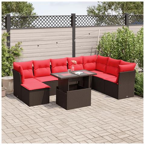Set Divani da Giardino 9 pz con Cuscini Marrone in Polyrattan - Foto 2