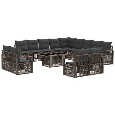 Set Divano da Giardino 14 pz Grigio e Grigio Scuro polyrattan - Foto 1