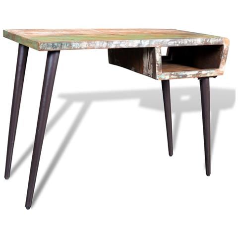 Scrivania In Legno Di Recupero Con Gambe Ferro - Foto 2