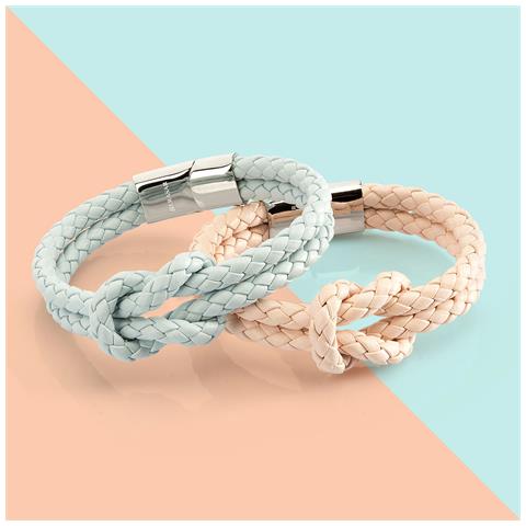 Bracciale da Donna in Pelle Premium, ""Knot"", 18cm, Rosa - Foto 2