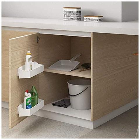 8934115 Set Di 2 Vaschette / compartimenti / scaffali Ausiliari 350mm Per Cucina / bagno Bianco - Foto 2