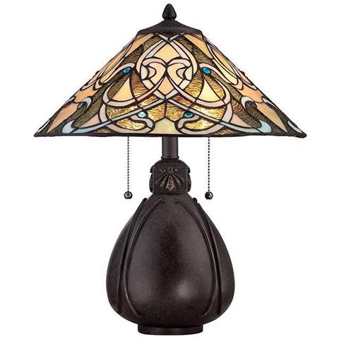 Lampada Da Tavolo A 2 Luci Bronzo Imperiale, Vetro Tiffany, E27 - Foto 1
