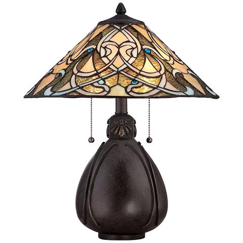 Lampada Da Tavolo A 2 Luci Bronzo Imperiale, Vetro Tiffany, E27 - Foto 2