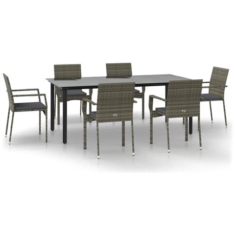 Set Salotto Giardino Con Cuscini 7 Pz Nero E Grigio Polyrattan - Foto 1