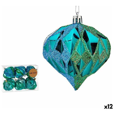Set Di Palline Di Natale Diamante Azzurro Plastica 8 X 9 X 8 Cm (12 Unità) - Foto 1