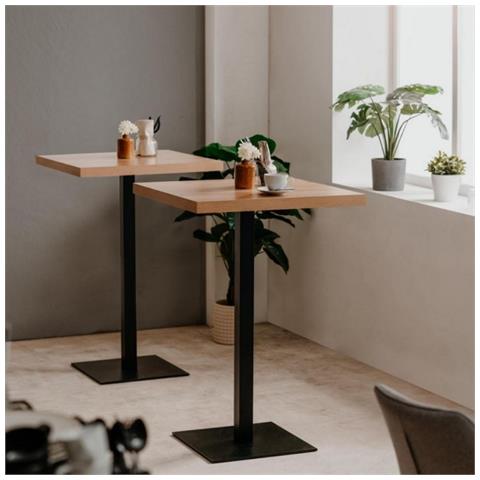 Tavolo Alto Quadrato 70x70x105 H Cm Piano Rovere E Base Nera - Foto 1