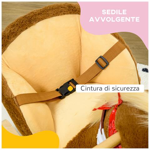 Cavallo A Dondolo Per Bambini Da 18-36 Mesi Con Suoni Realistici, 60x33x50 Cm, Marrone E Color Legno - Foto 2