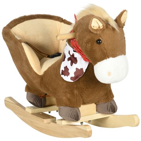 Cavallo A Dondolo Per Bambini Da 18-36 Mesi Con Suoni Realistici, 60x33x50 Cm, Marrone E Color Legno - Foto 1