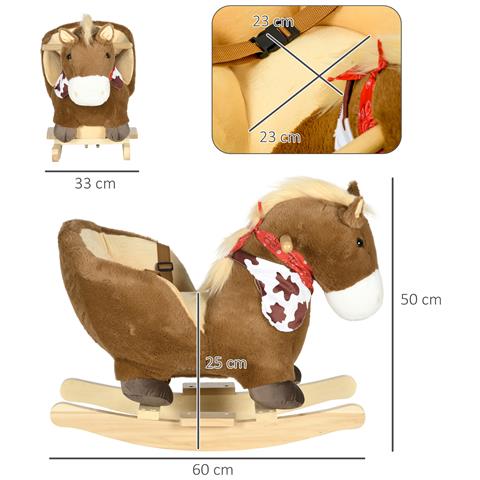 Cavallo A Dondolo Per Bambini Da 18-36 Mesi Con Suoni Realistici, 60x33x50 Cm, Marrone E Color Legno - Foto 6