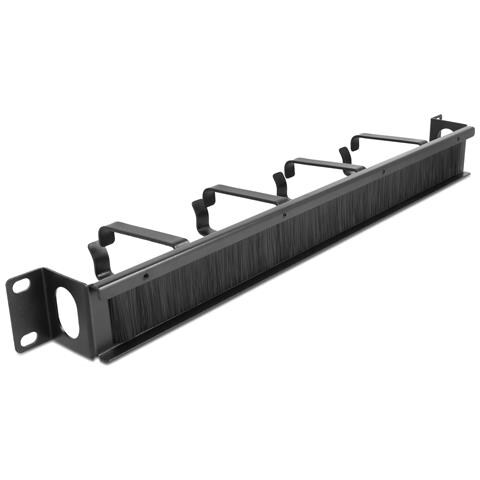 DeLOCK Striscia di spazzole per la gestione dei cavi con 4 ganci e ingresso cavi laterale 1U nero da 19?, Supporto per cavo, Supporto, Metallo, Nylon, Nero - Foto 2