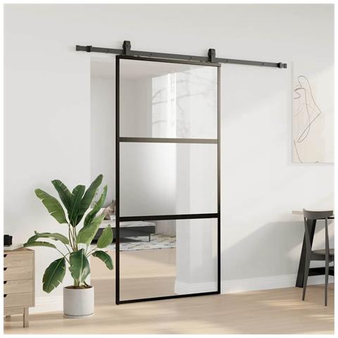 Porta Scorrevole Ferramenta Nera 102,5x205 cm Vetro Temperato - Foto 2