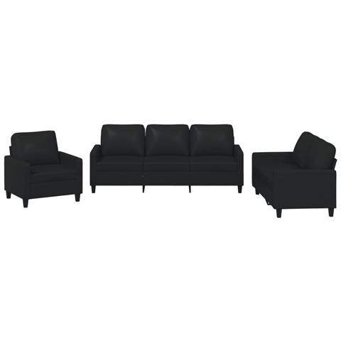 Set Di Divani 3 Pz Con Cuscini Nero In Similpelle - Foto 2