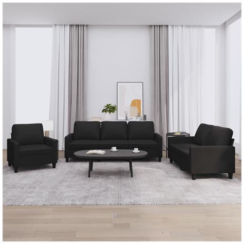 Set Di Divani 3 Pz Con Cuscini Nero In Similpelle - Foto 1