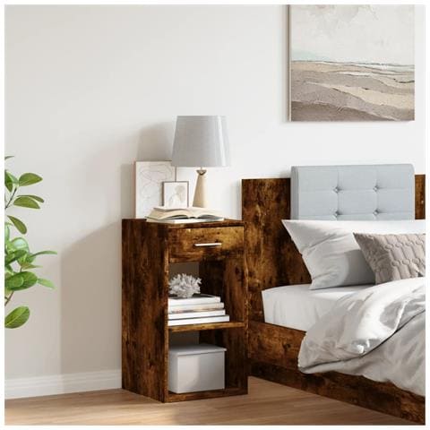 Comodino Rovere Fumo 35x34x65 Cm In Legno Multistrato - Foto 3