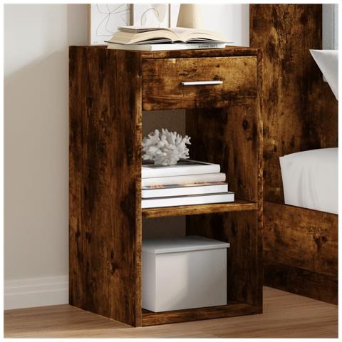 Comodino Rovere Fumo 35x34x65 Cm In Legno Multistrato - Foto 1