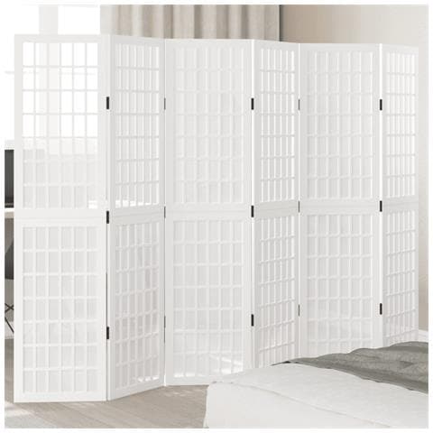 Divisorio Ambienti 6pannelli Bianco Legno Massello Di Paulownia - Foto 1
