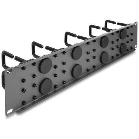 Pannello di gestione dei cavi da 19? con 8 gomma ingressi per cavi e 10 ganci metallici 2U grigio scuro - Foto 3