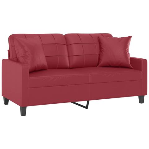 Divano A 2 Posti Con Cuscini Rosso Vino 140 Cm In Similpelle - Foto 3
