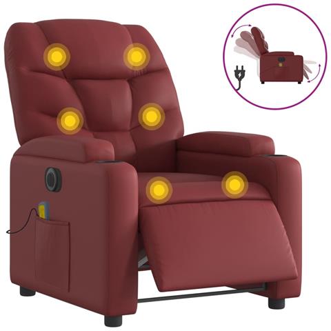 Lusso Casadino - Poltrona Massaggiante Reclinabile Rosso Vino In Similpelle - Foto 1