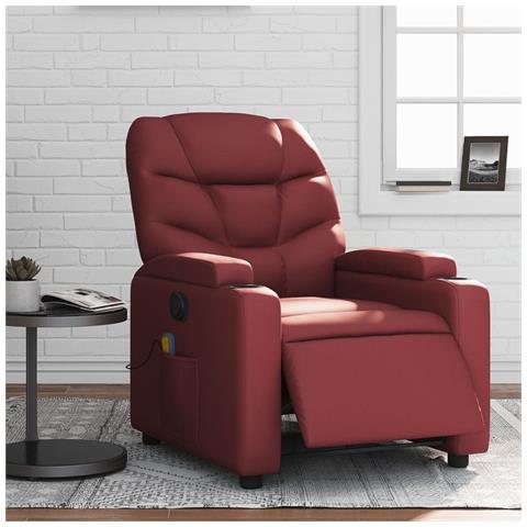 Lusso Casadino - Poltrona Massaggiante Reclinabile Rosso Vino In Similpelle - Foto 8