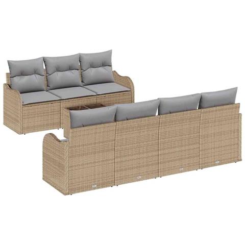 Set Divano Giardino 8 Pezzi Con Cuscini Beige In Rattan Polipropilene, Divano Giardino 2 Posti Con Ripostiglio e Cuscini Beige In Rattan Polipropilene - Foto 1