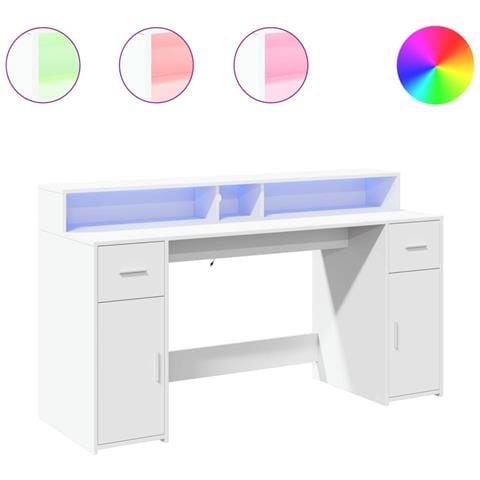 Scrivania con Luci LED Bianca 160x55x91 cm in Legno Multistrato - Foto 1