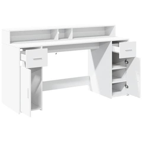 Scrivania con Luci LED Bianca 160x55x91 cm in Legno Multistrato - Foto 9