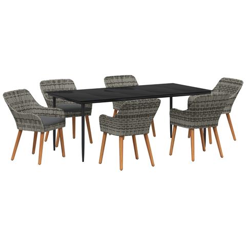 Set da Pranzo per Giardino da 7 Pezzi Grigio Polyrattan - Foto 1