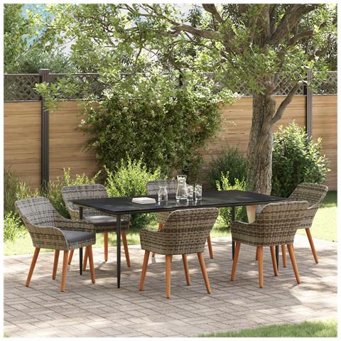 Set da Pranzo per Giardino da 7 Pezzi Grigio Polyrattan - Foto 2