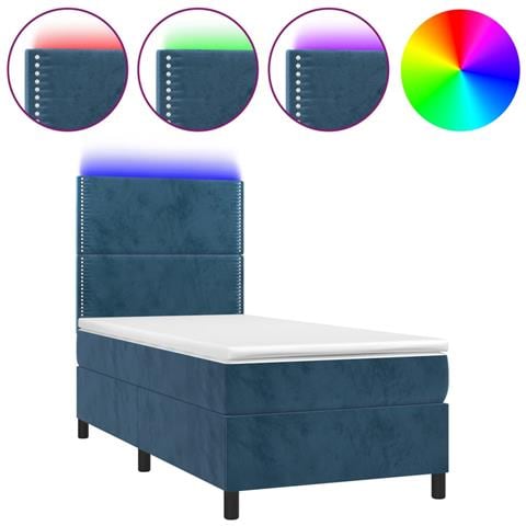 Letto a Molle con Materasso e LED Blu Scuro 100x200 cm - Foto 1