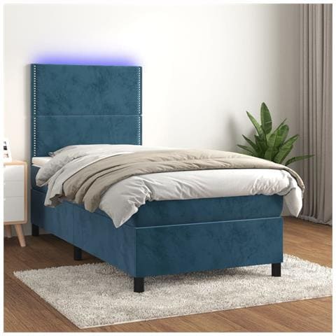 Letto a Molle con Materasso e LED Blu Scuro 100x200 cm - Foto 2