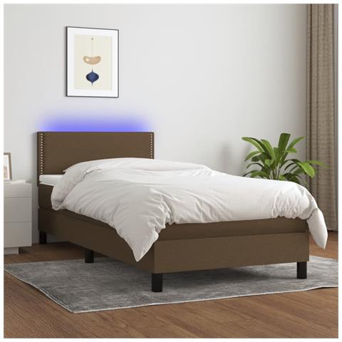 Letto a Molle Materasso e LED Marrone Scuro 80x200cm in Tessuto - Foto 2