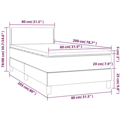 Letto a Molle Materasso e LED Marrone Scuro 80x200cm in Tessuto - Foto 8
