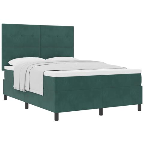 Letto con Rete a Molla e Materasso Verde Scuro 140x190 cm Velluto - Foto 1