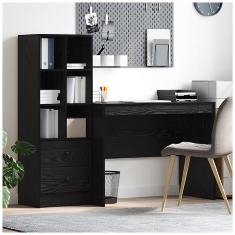 Scrivania con Spazio di Archiviazione in Quercia Nera Legno Ingegnerizzato - Foto 2