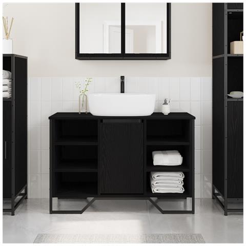 Armadio per Lavello da Bagno Quercia Nera 91x35x60 cm Legno Ingegnerizzato - Foto 2