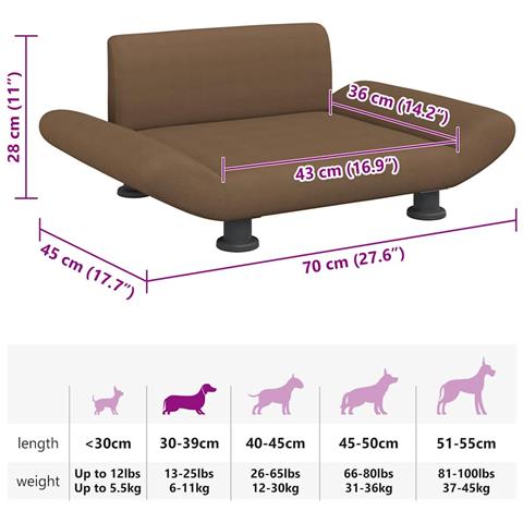 Lettino per Cani Marrone 70x45x28 cm in Tessuto - Foto 7