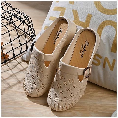 Scarpe Da Donna Basse Antiscivolo Compatibili Con Stile Casual, Chiusura A Punta, Scarpe Forate In Pvc Color Avorio Per Uso Esterno E Interno L - Foto 7
