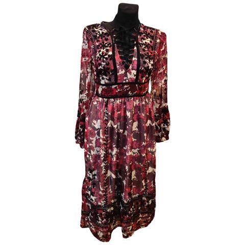 Topshop Abito Al Ginocchio Midi Elegante Estivo A Fiori Rosso 36 - Foto 1