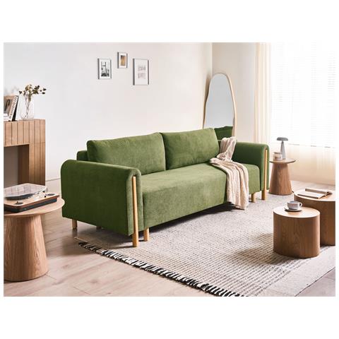 Divano Letto 3 Posti Kvam Tessuto Verde Con Contenitore - Foto 1